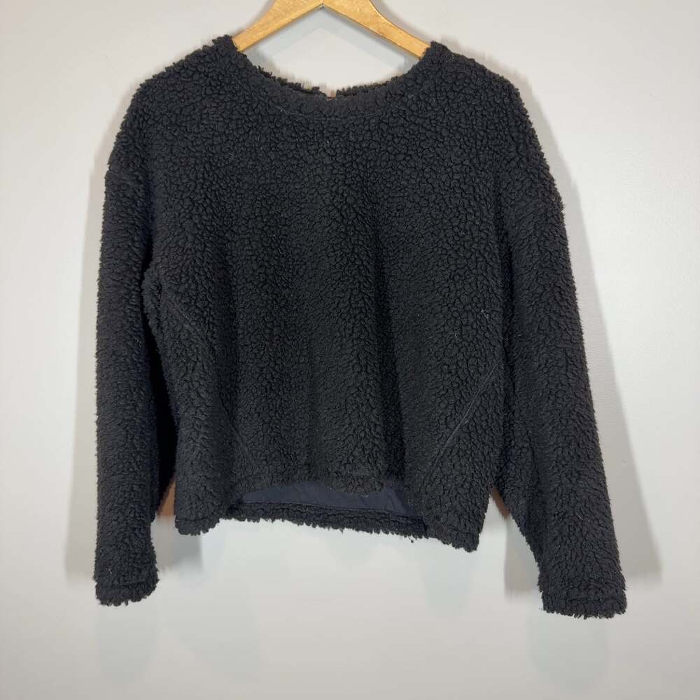 Lululemon Whenever Wool Crew Black Sherpa Fleece Pullover Sweater Size 8 Logo